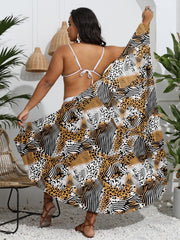 Sexy Cover Up Dress Women's Plus Leopard Print Medium Stretch Wrap