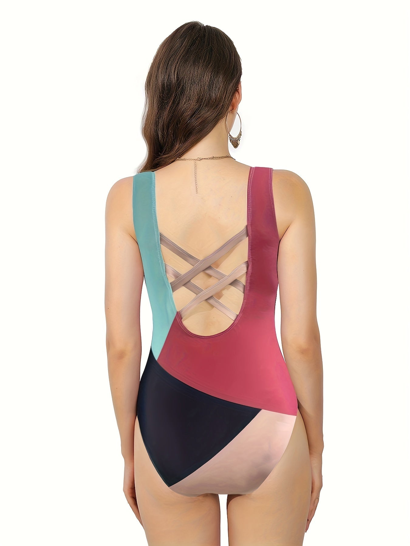 Criss Cross Scoop Neck One Piece Swimsuit Backless High Cut Bathing Suit
