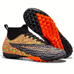 Boys Anti Skid Turf Football Boots Breathable Woven Knit Lace Up Soccer Cleats