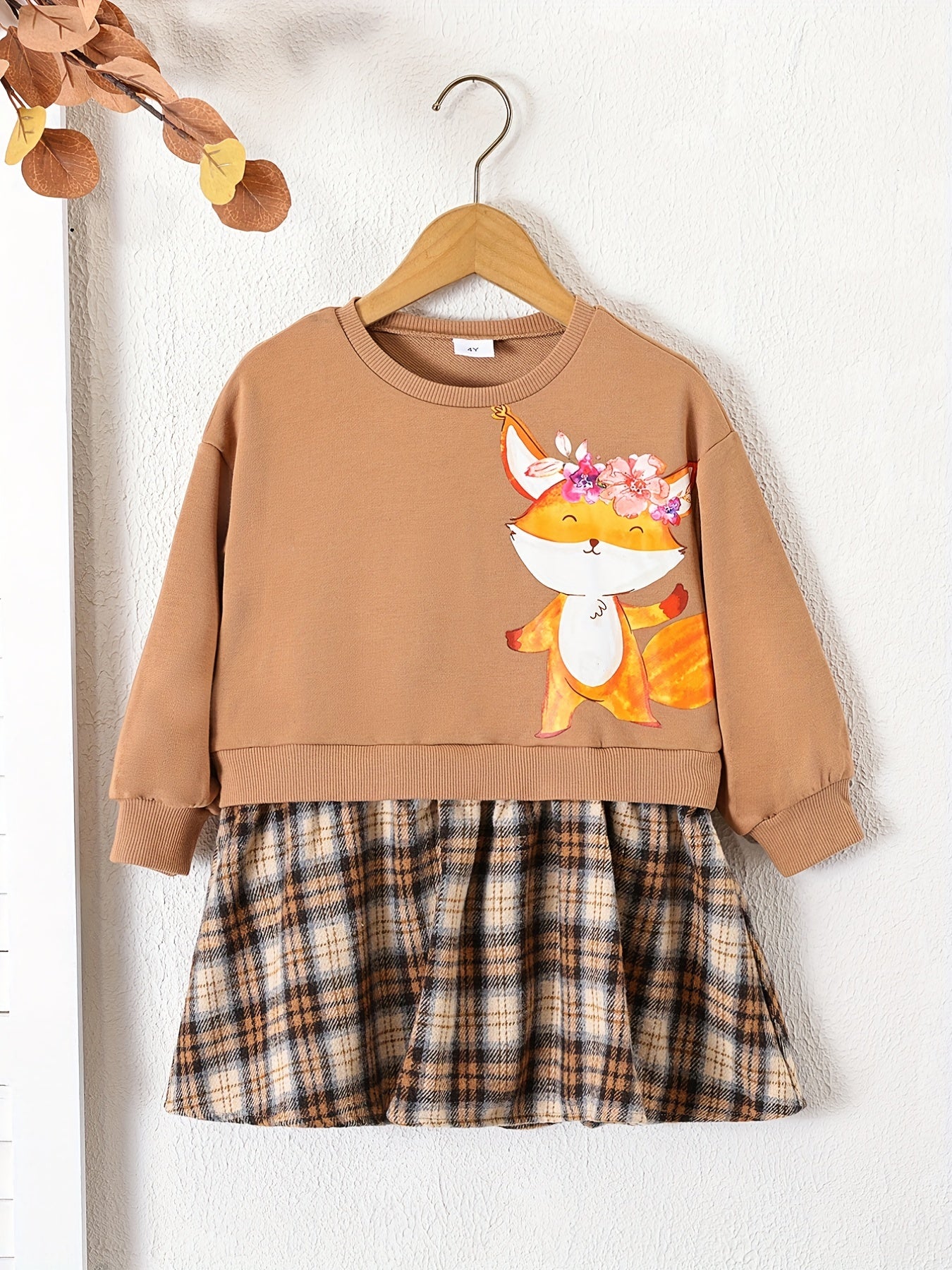 Girls' Fox Graphic Sweatshirt Dress for Autumn