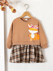 Girls' Fox Graphic Sweatshirt Dress for Autumn