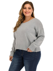 Solid V Neck Pullover Sweater Women's Plus Casual Sweater