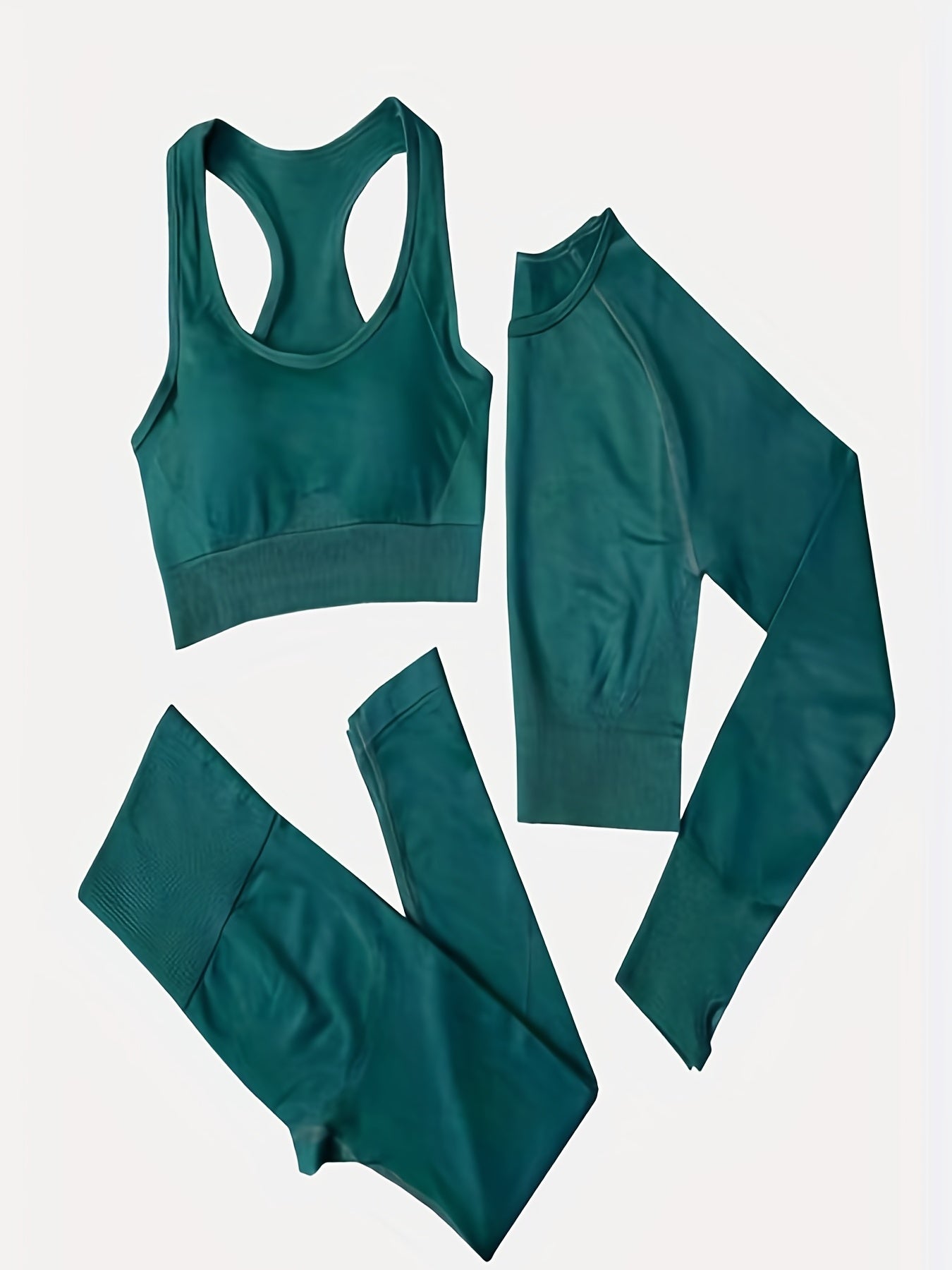 3pcs Solid Sports Suits Sports Bra & Top & Leggings Women's Activewear