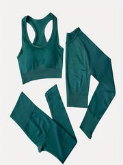 3pcs Solid Sports Suits Sports Bra & Top & Leggings Women's Activewear