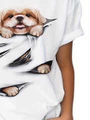 Girls Boys Puppy Graphic Short Sleeve T-shirt - Summer Sports Clothes