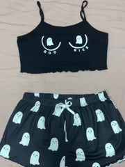 Ghost Print Pajama Set Crew Neck Cami Top & Shorts