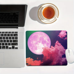 Pink Purple Moon Mouse Pad Small Game Mouse Pad Non Slip Rubber Base