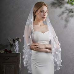 3D Floral Bridal Veil Sheer Tulle Overlay Wedding Dress Hand Wash