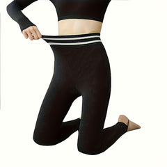 Striped Trim High Waist Slim Leggings Women's Stockings