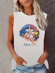 Vintage Lips & Hand Print Tank Top Crew Neck Summer Tank Top