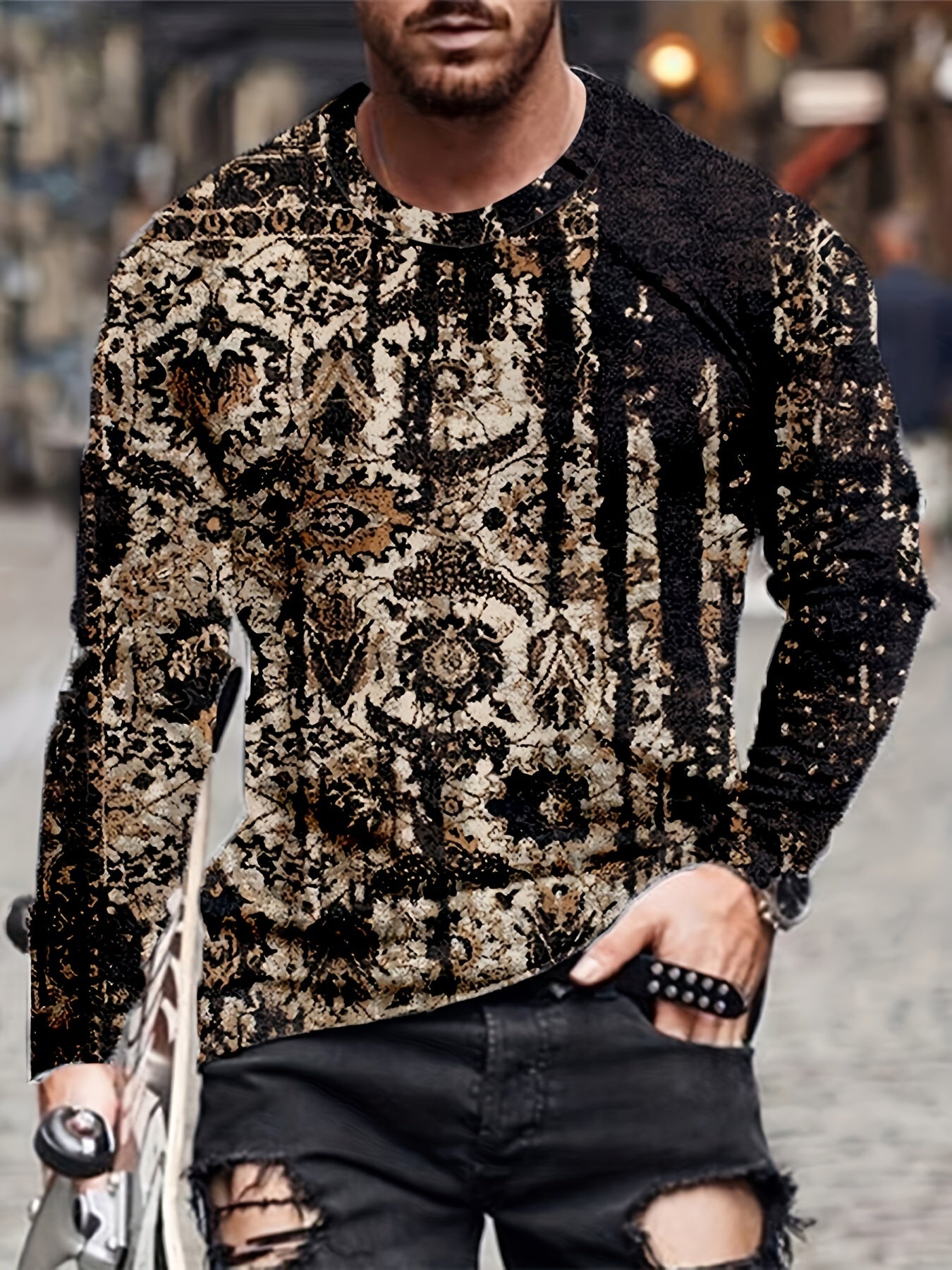 Ethnic Style Pattern Men's Long Sleeve Novelty T shirt Stylish Tees