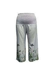 Floral & Butterfly Print High Waist Wide Leg Ribbed Pants