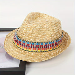 Colorful Strap Sun Hat Western Straw Hat Jazz Fedora