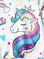Sweet Unicorn Pattern Sweatshirt for Girls Long Sleeve Top Pullovers for Kids