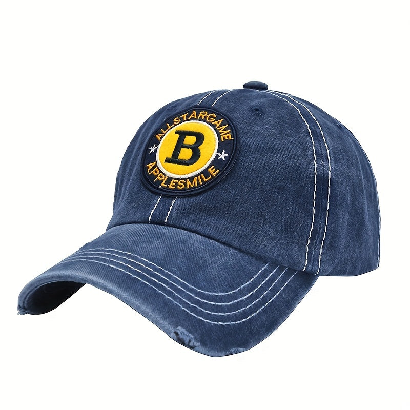 B Letter Embroidery Baseball Cap Washed Distressed Peaked Cap