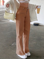 High Waist Straight Jeans Slash Pockets High Rise Wide Leg Denim Pants