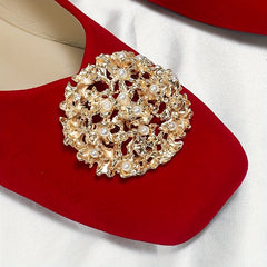 Women's Ballet Flats with Faux Pearl Metal Decor