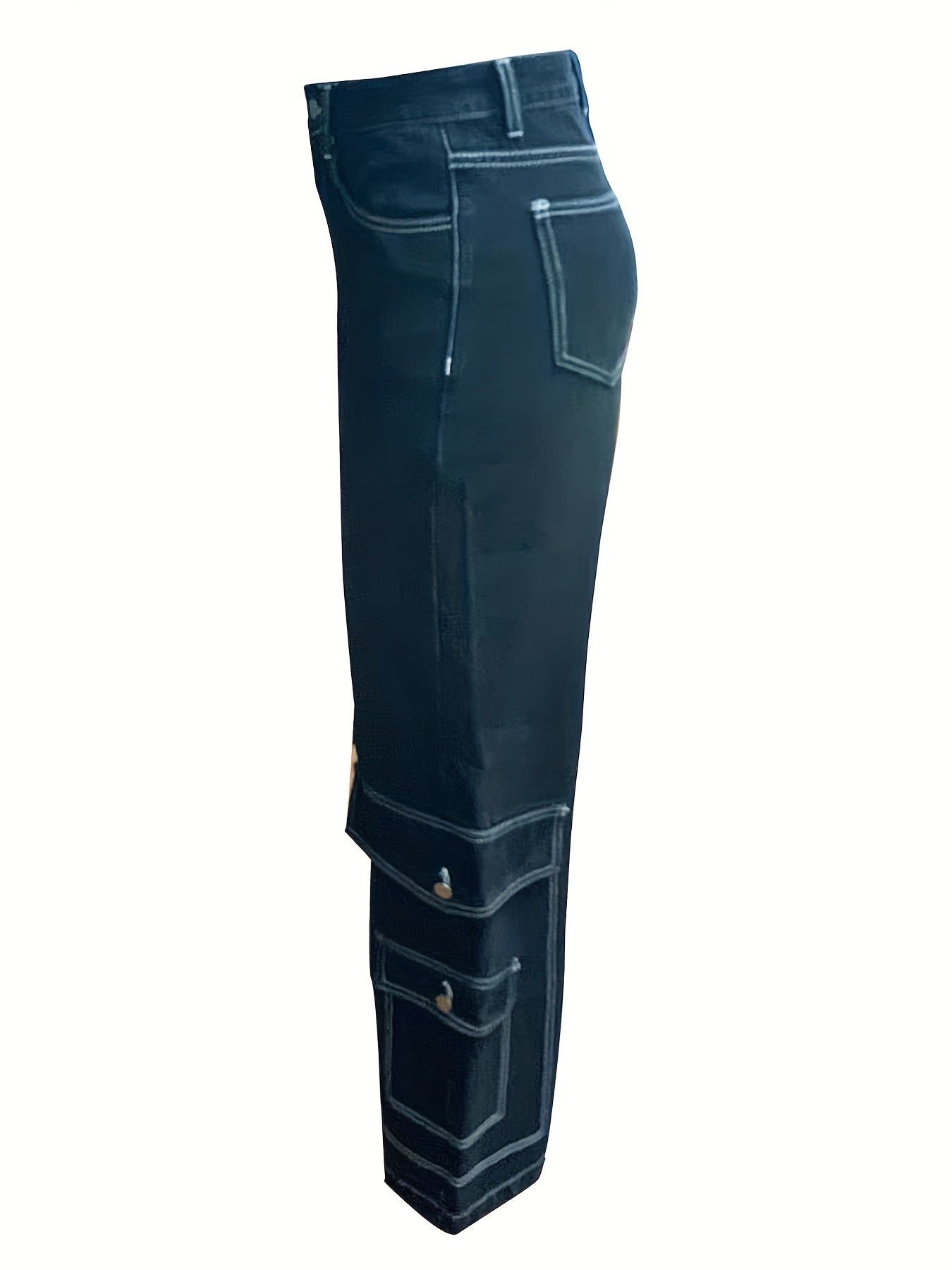 Cargo Denim Pants High Rise Loose Fit