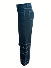Cargo Denim Pants High Rise Loose Fit