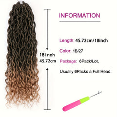 6pk 18in Ombre Long Curly Faux Locs Crochet Hair Deep Wave Braiding Hair