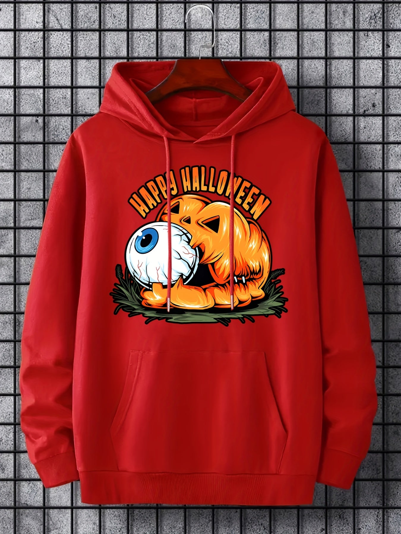 Men's Eyeball & Pumpkin Graphic Hoodie Halloween Style
