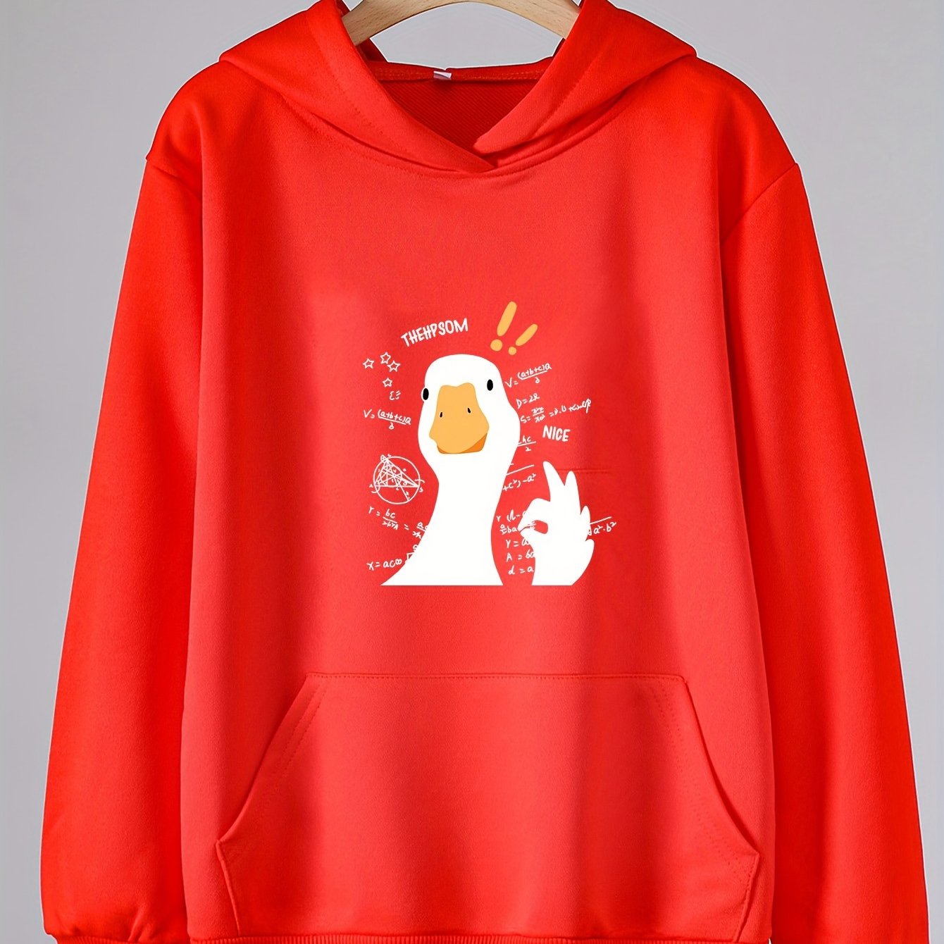 Girls OK Duck Print Hoodies Comfy Hooded Pullover With Pocket