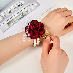 Faux Pearl Beaded Flower Wrist Band Wedding Decoration
