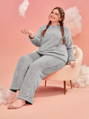 Fleece Pajamas Set Soft Top & Pants Winter Home Wear