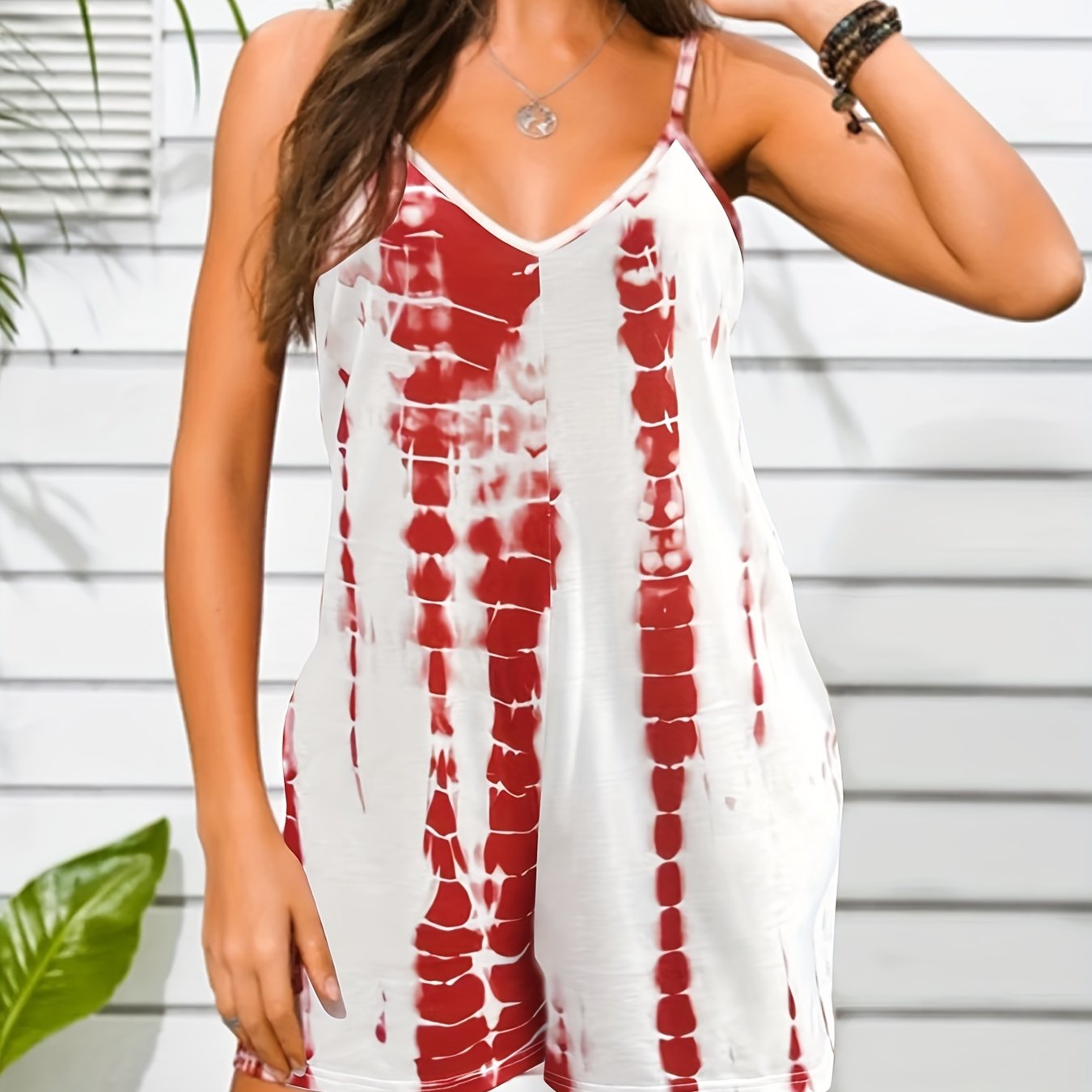 Tie Dye V-neck Cami Romper Jumpsuit