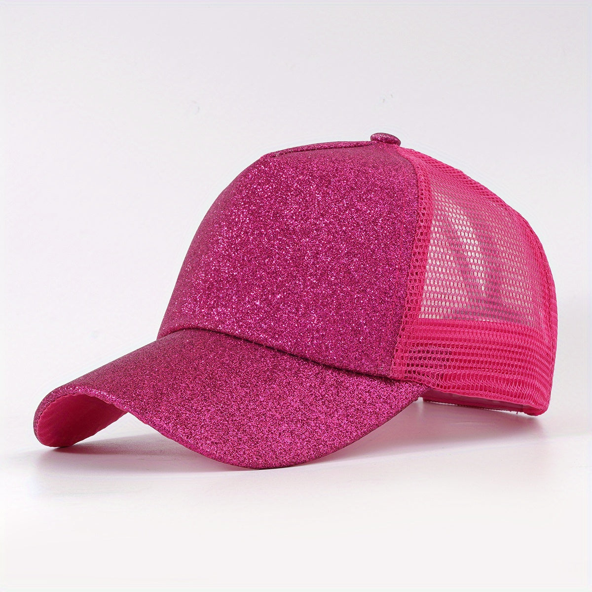 Glitter Ponytail Trucker Hat Solid Fluorescent Baseball Cap Mesh Sunshade