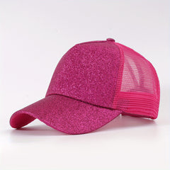 Glitter Ponytail Trucker Hat Solid Fluorescent Baseball Cap Mesh Sunshade