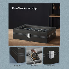 12 Slot Gray Watch Storage Box PU Leather Wrapped