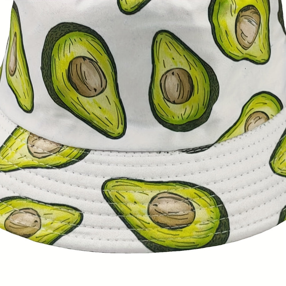 Avocado Print Reversible Bucket Hat Fruit Pattern Fisherman Cap Sunscreen Basin