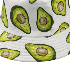 Avocado Print Reversible Bucket Hat Fruit Pattern Fisherman Cap Sunscreen Basin