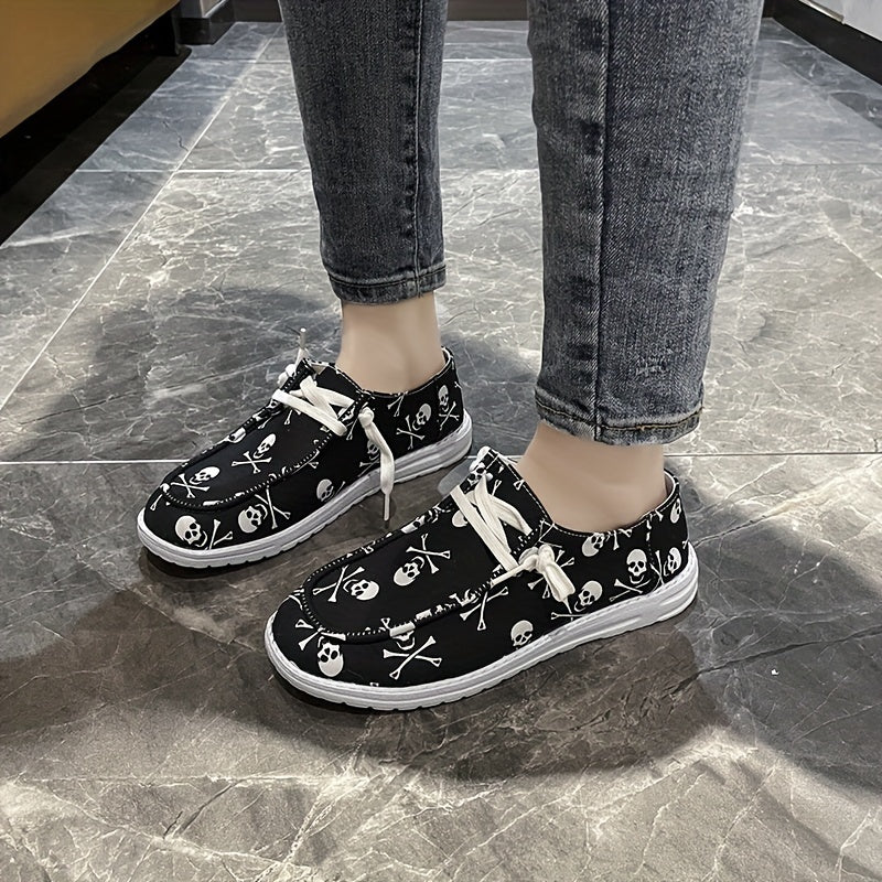 Women's Skull Pattern Low Boat Shoes Lightweight Sports Walking Shoes