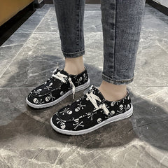 Women's Skull Pattern Low Boat Shoes Lightweight Sports Walking Shoes