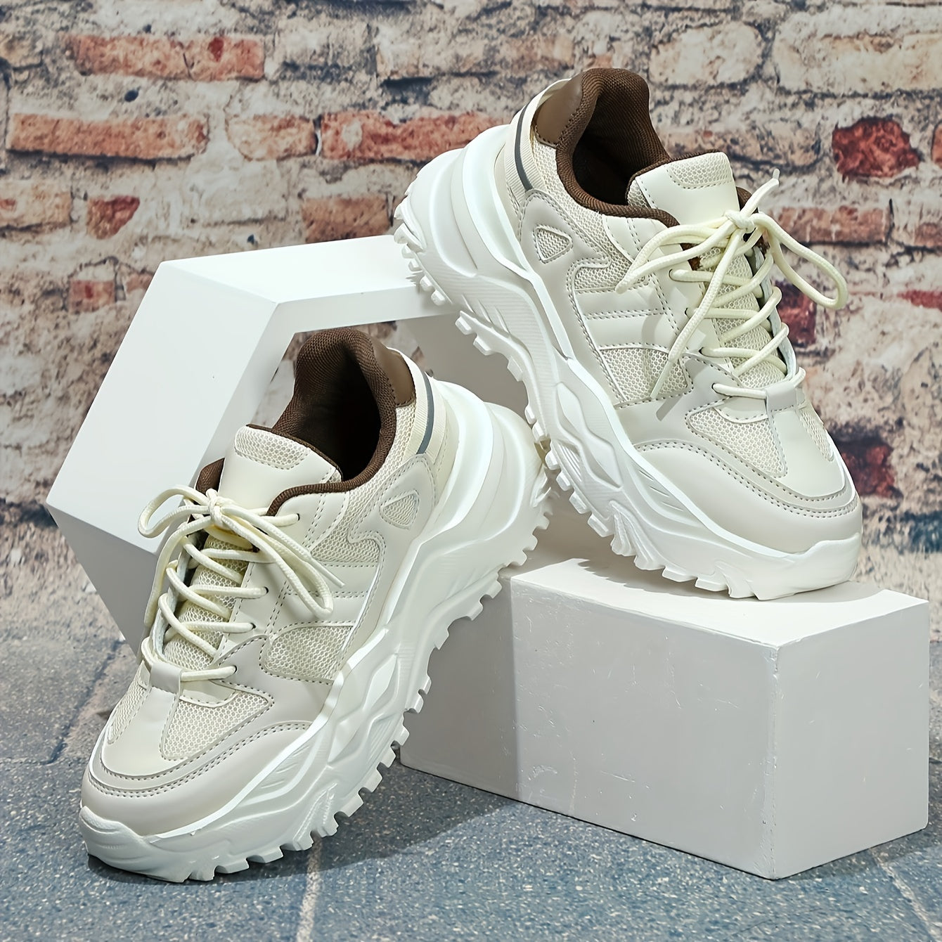 Faux Leather Chunky Sneakers Shock Absorption Running Shoes