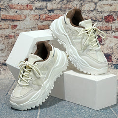 Faux Leather Chunky Sneakers Shock Absorption Running Shoes