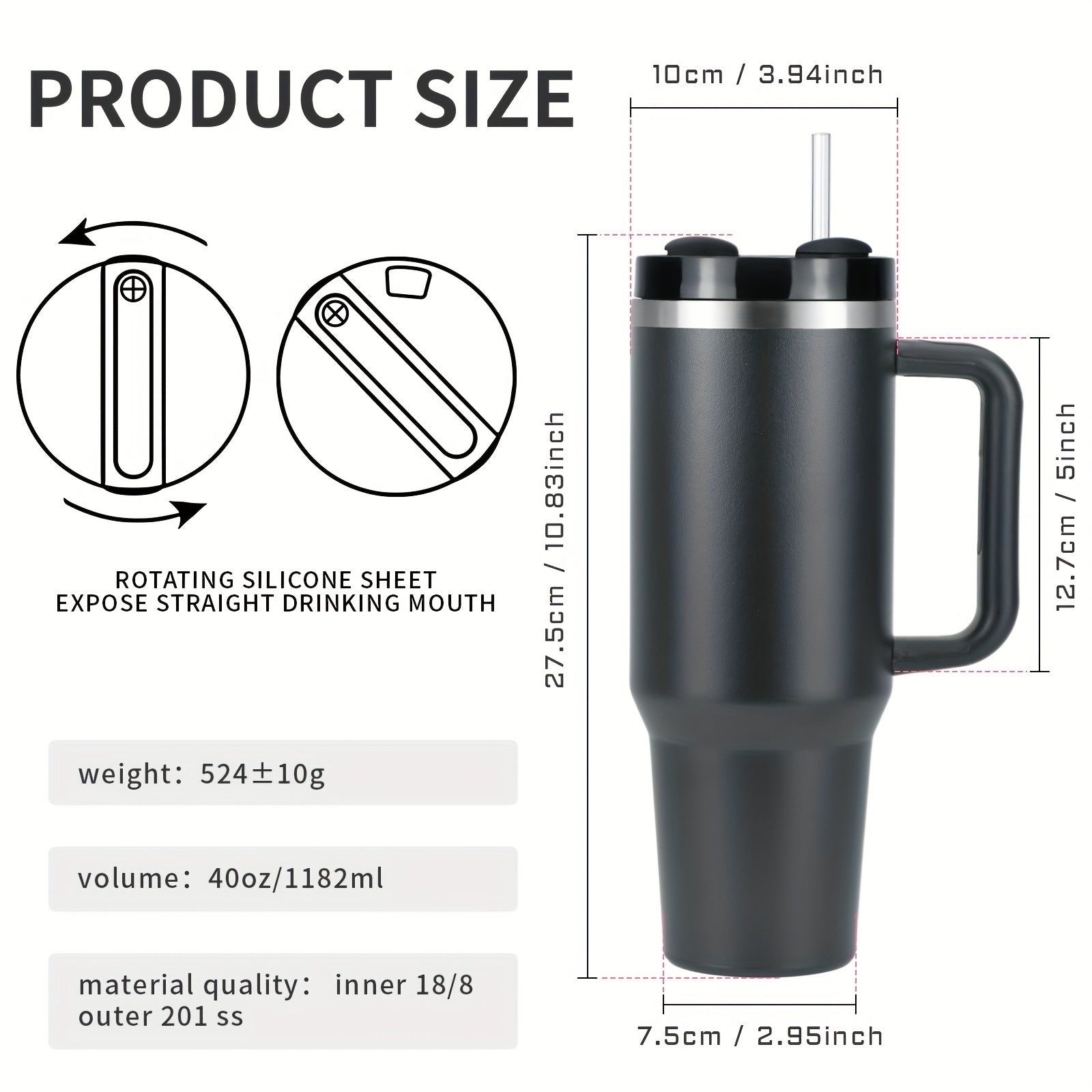 40oz Insulated Stainless Steel Tumbler with Handle