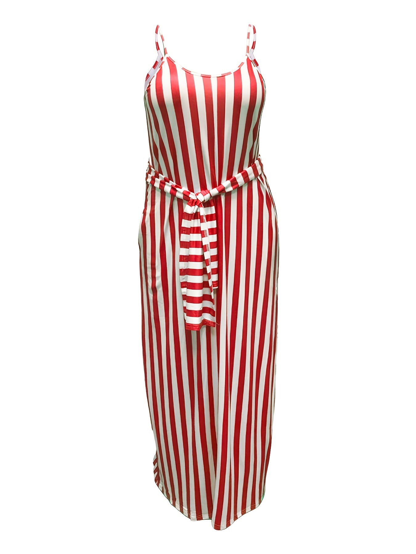Strip Cami Maxi Dress With Pockets Women's Plus Medium Stretch