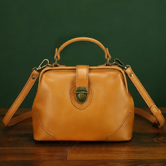 Vintage Leather Small Bag for Women Crossbody Phone Purse Metal Lock Brown