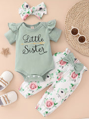 Baby Girls Cotton Romper Floral Pants Headband