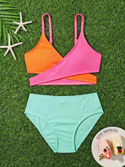 Girls Splicing Top Solid Briefs Bikini Set Beach Vacation Gift