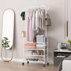 Movable Foyer Shoe Rack With Caster & Coat Rack