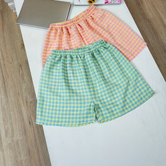 2pcs Plaid Lounge Shorts Soft Elastic Waistband Womens Loungewear