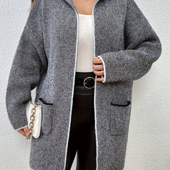 Colorblock Open Front Hooded Cardigan