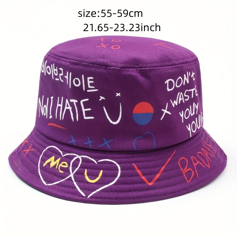 Hip Hop Graffiti Bucket Hat Short Brim Printed Basin Hat Unisex Couple