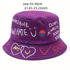 Hip Hop Graffiti Bucket Hat Short Brim Printed Basin Hat Unisex Couple