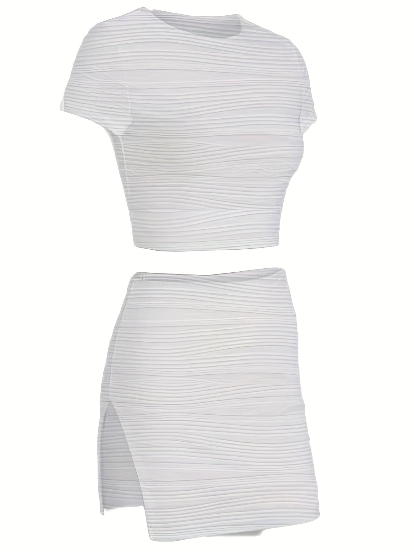 Women's Textured Two Piece Skirt Set Short Sleeve T shirt & Mini Skirt