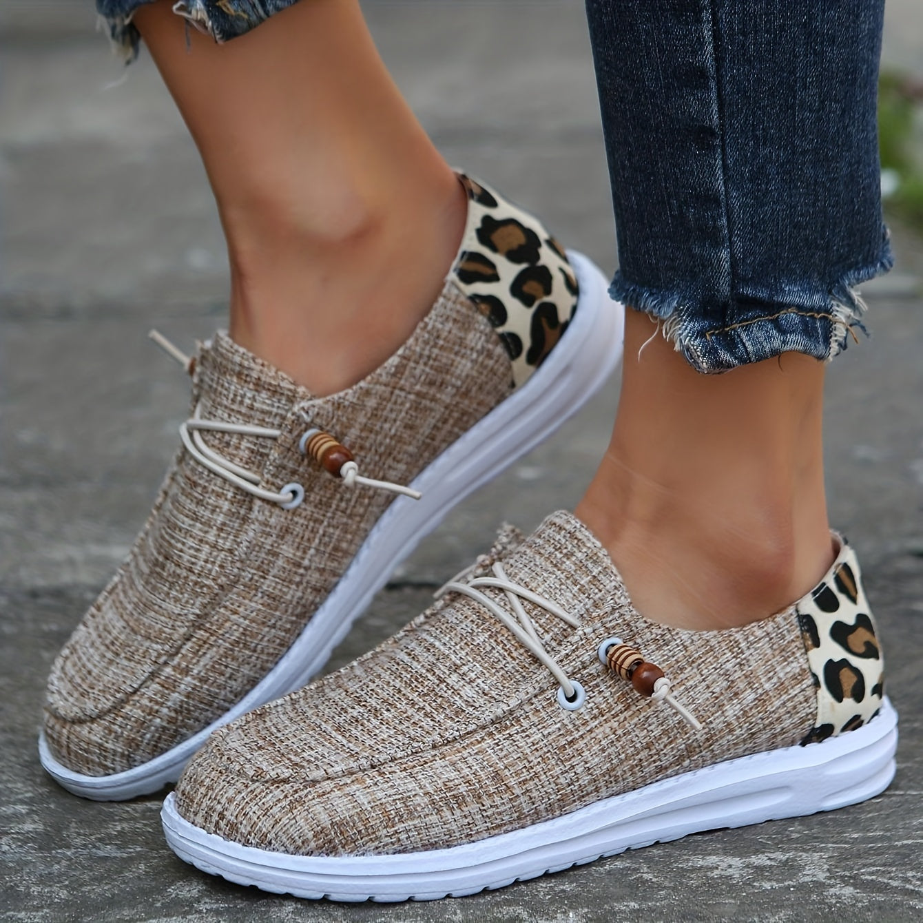 Leopard Print Slip On Canvas Loafers Low Top Flat Shoes